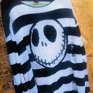 Her Universe Black and White Striped Skull Sweater